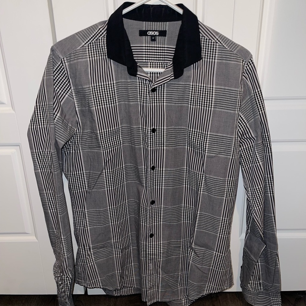 ASOS black, white, grey button dress shirt, size small